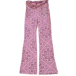 Pink Paisley Print Stretchy Flare Pants